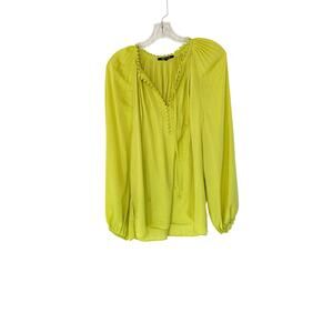 Kobi Halperin Neon Yellow Office Work Satin Farryn Tie Neck Blouse‎ Size Medium